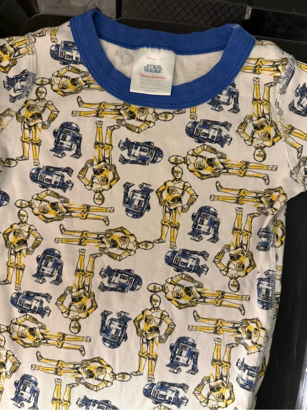 Hanna Andersson White Short Sleeve Tee with Blue & Yellow Droid Print